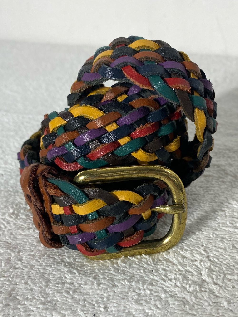 Vintage 90s Capezio Woven Leather Braided Multicolour Rainbow Belt S Retro
